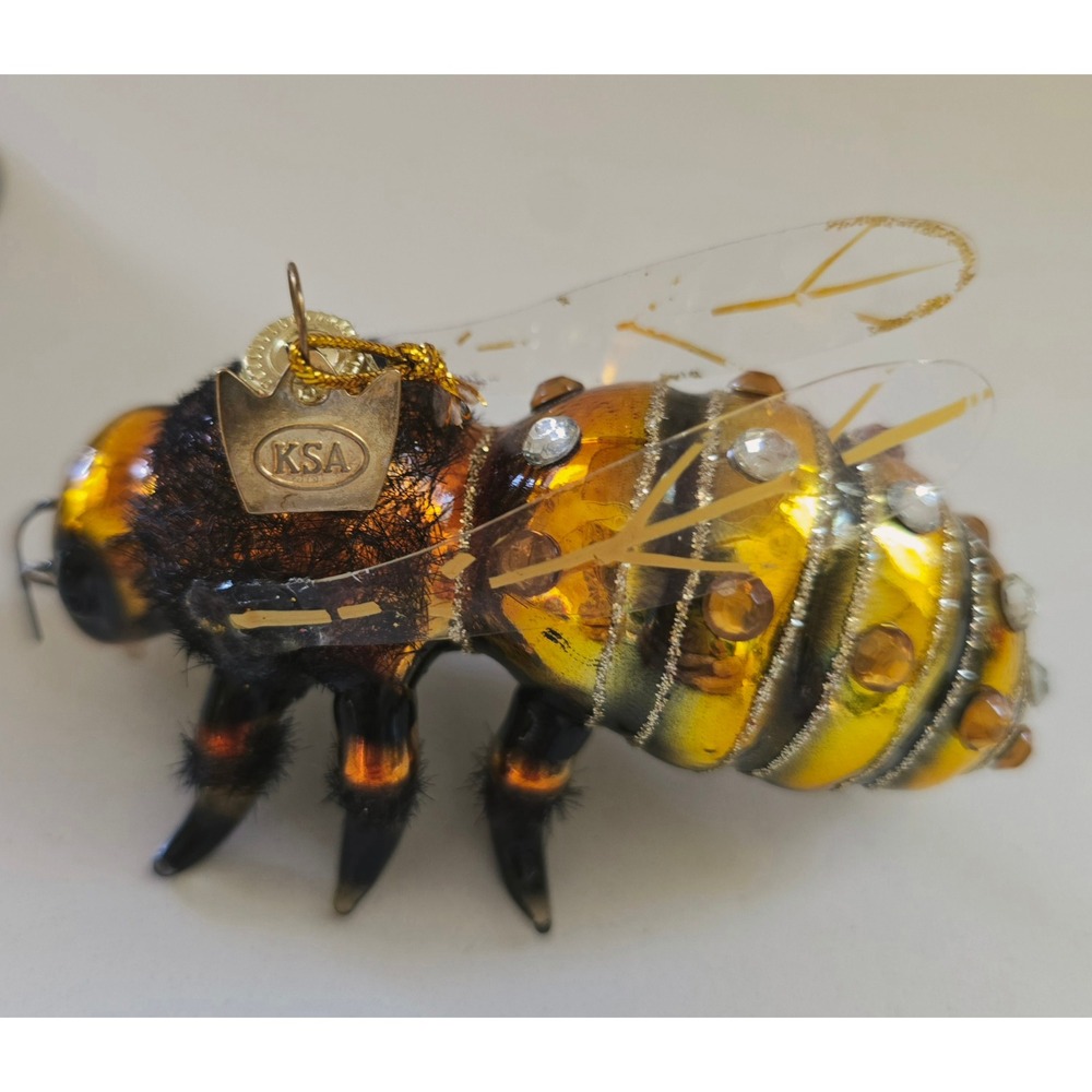 New Kurt S Adler KSA Glass Bumblebee Ornament Gold Black Rhinestone Bee 2 availa